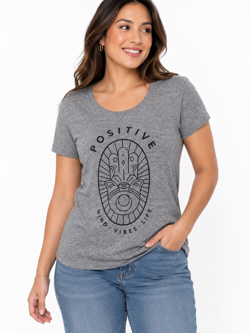 Lucky Brand Positive Hamsa Graphic Boyfriend Tee Heather Gray Size M Nordstrom